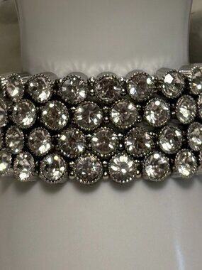 4 Stretchy Beaded Bracelets Faux Diamond Rhinestone Clear Gem Silver Tone